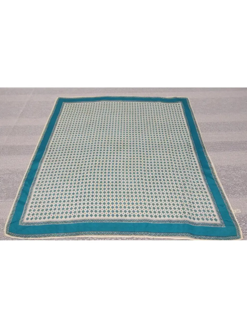 Vintage 1950s Neck Scarf Tiny Tetris Squares Teal Turquoise Rayon Unisex Scarf